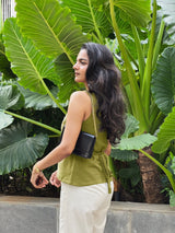 Green Cotton Flax Button-Down Waistcoat