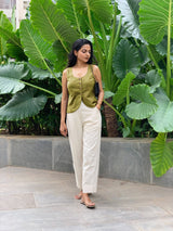 Green Cotton Flax Button-Down Waistcoat