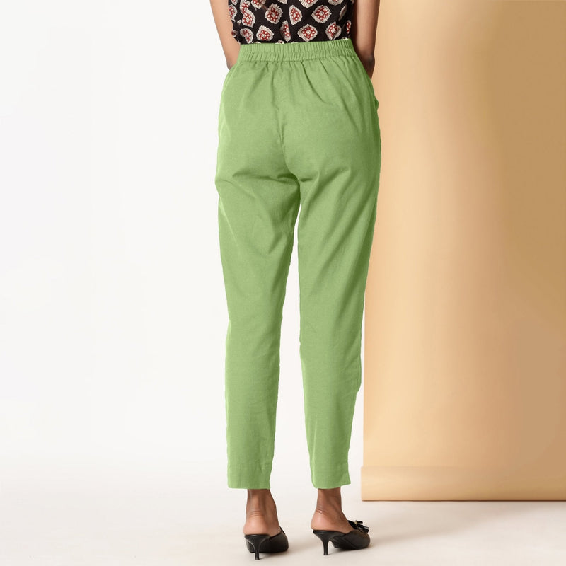 Green Cotton Flax Elasticated High-Rise Tapered Pant