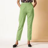 Green Cotton Flax Elasticated High-Rise Tapered Pant