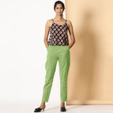 Green Cotton Flax Elasticated High-Rise Tapered Pant