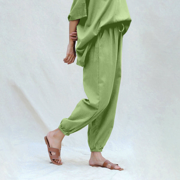 Green Cotton Flax High-Rise Elasticated Jogger Pant