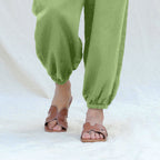 Green Cotton Flax High-Rise Elasticated Jogger Pant