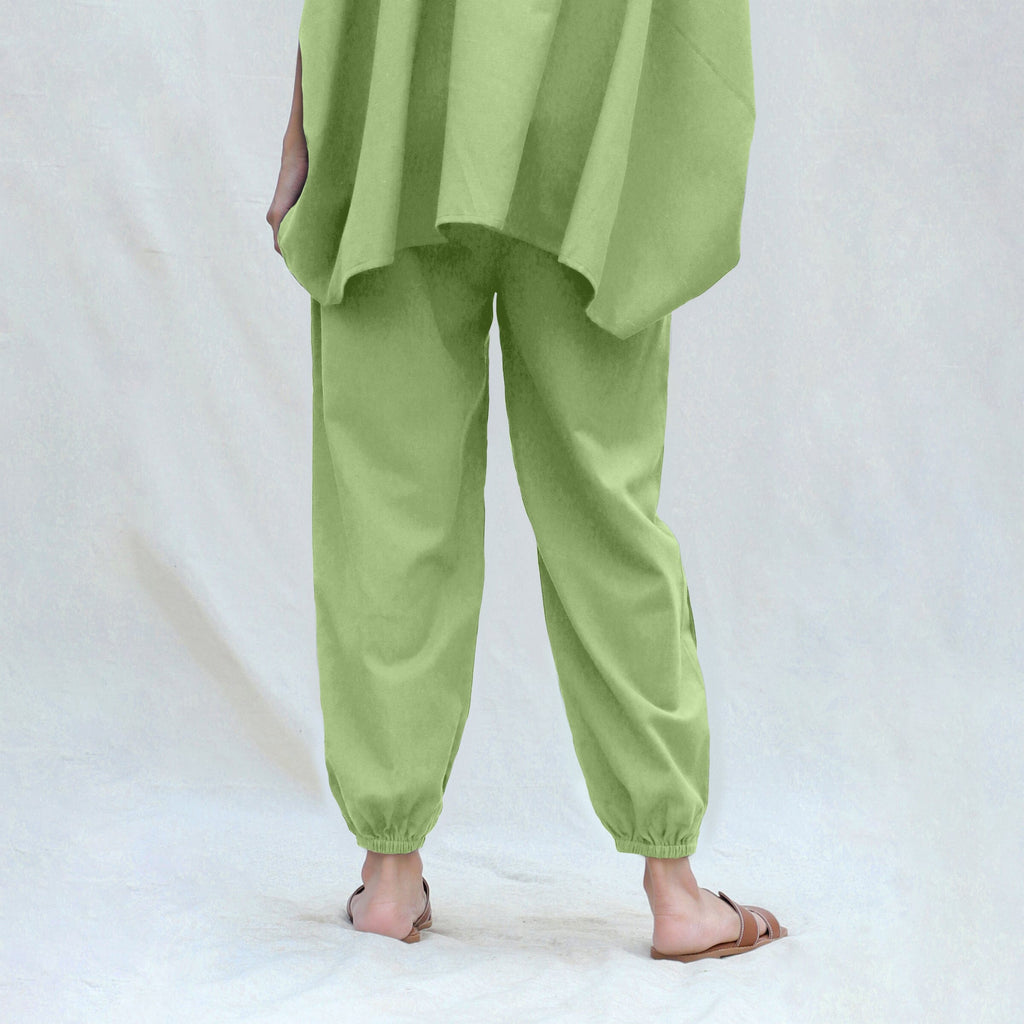 Green Cotton Flax High-Rise Elasticated Jogger Pant