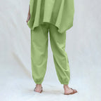 Green Cotton Flax High-Rise Elasticated Jogger Pant