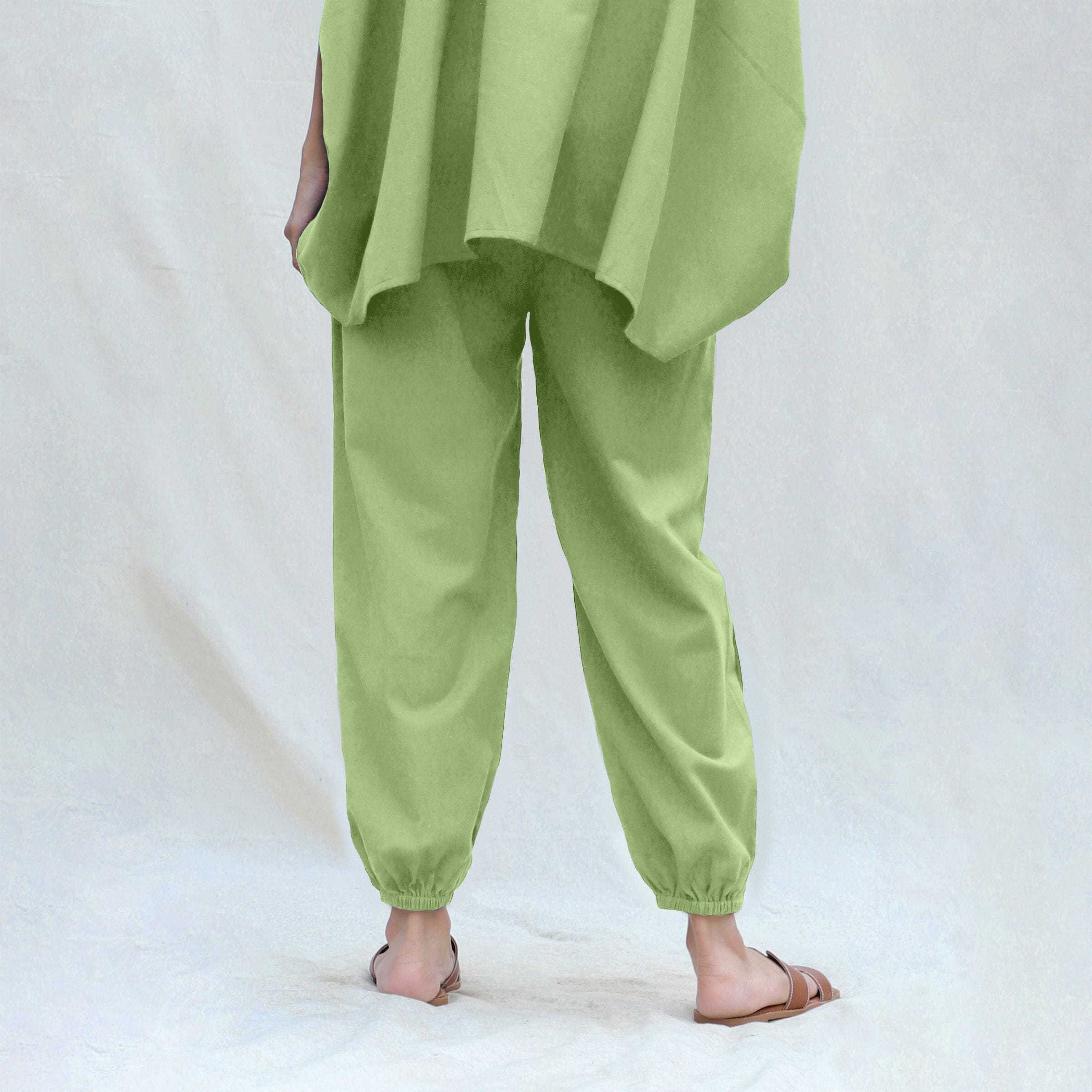Green Cotton Flax High-Rise Elasticated Jogger Pant
