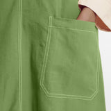 Green Cotton Flax Paneled Midi Shift Dress