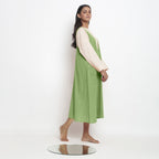 Green Cotton Flax Paneled Midi Shift Dress