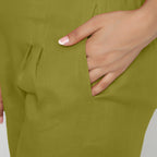 Front Detail of a Model wearing Green Cotton High Rise Culottes