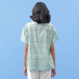 Back View of a Model wearing Green Hand Block Printed A-Line Cotton Top
