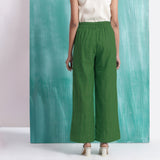 Green Handspun Cotton Elasticated Mid-Rise Wide Legged Pant