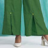 Green Handspun Cotton Elasticated Mid-Rise Wide Legged Pant