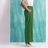 Green Handspun Cotton Elasticated Mid-Rise Wide Legged Pant