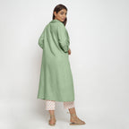 Back View of a Model wearing Green Lapel Collar Cotton Overlay