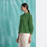 Green Mirror Work Handspun Cotton Blouse Top