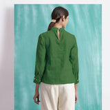 Green Mirror Work Handspun Cotton Blouse Top