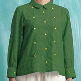 Green Mirror Work Handspun Cotton Blouse Top