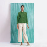 Green Mirror Work Handspun Cotton Blouse Top