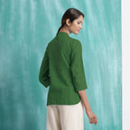 Green Mirror Work Handspun Cotton Mandarin Collar Top