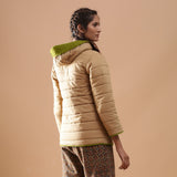 Back View of a Model wearing Green Reversible Detachable Hoodie Quilted Cotton Jacket