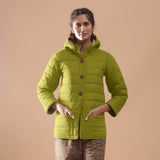 Front View of a Model wearing Green Reversible Detachable Hoodie Quilted Cotton Jacket