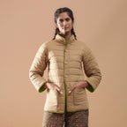 Front View of a Model wearing Green Reversible Detachable Hoodie Quilted Cotton Jacket