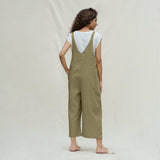 Khakhi Green 100% Cotton Midi Dungaree Jumpsuit