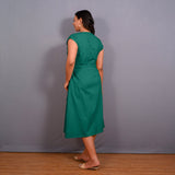Green Warm Cotton Flannel Button-Down A-Line Midi Dress