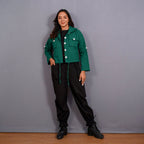 Green Warm Cotton Flannel Button-Down Shacket