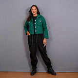 Green Warm Cotton Flannel Button-Down Shacket