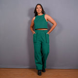 Green Warm Cotton Flannel High-Rise  Convertible Jogger Cargo Pant