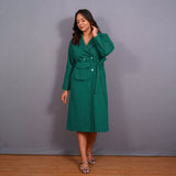 Green Warm Cotton Flannel Midi Blazer Dress
