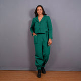 Green Warm Cotton Flannel Single-Breasted Crop Blazer