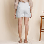 Back View of a Model wearing Grey 100% Cotton Flannel Slim Fit Shorts