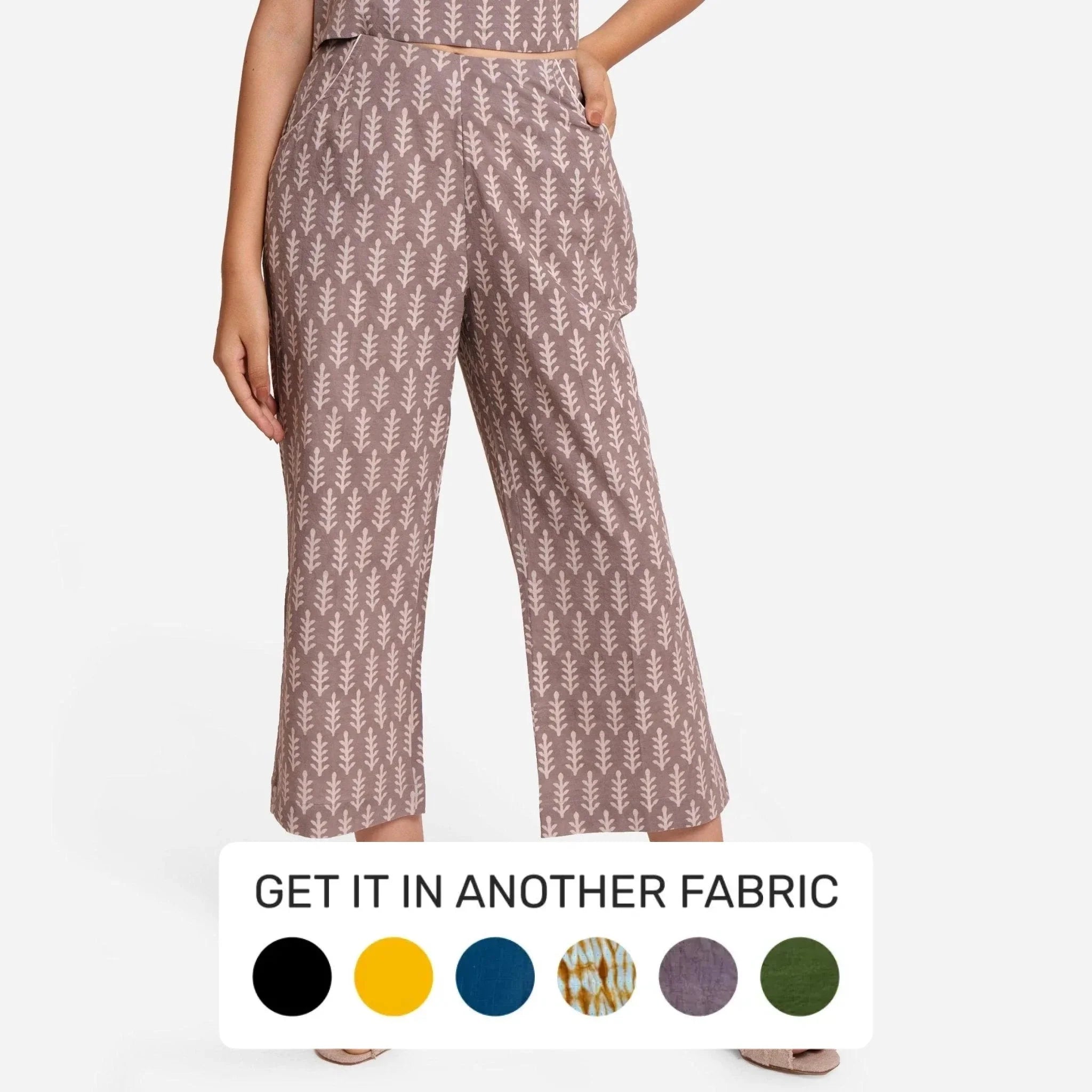 Front View of a Model wearing Dabu Block Print Grey Mid-Rise Culottes
