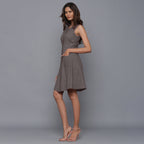 Left View of a Model wearing Grey Flannel Button-Down Dress