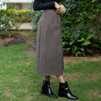 Grey Warm Cotton Flannel A-Line Midi Wrap Skirt