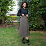 Grey Warm Cotton Flannel A-Line Midi Wrap Skirt