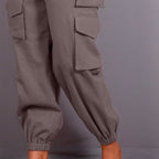 Grey Warm Cotton Flannel Elasticated Cargo Jogger Pant