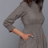 Grey Warm Cotton Flannel High Neck Maxi Dress