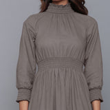 Grey Warm Cotton Flannel High Neck Maxi Dress