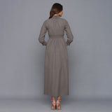 Grey Warm Cotton Flannel High Neck Maxi Dress