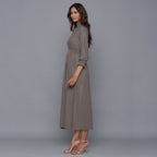 Grey Warm Cotton Flannel High Neck Maxi Dress