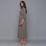 Grey Warm Cotton Flannel High Neck Maxi Dress