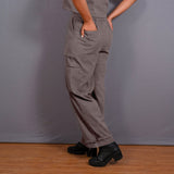 Grey Warm Cotton Flannel High-Rise  Convertible Jogger Cargo Pant