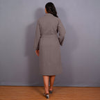Grey Warm Cotton Flannel Midi Blazer Dress