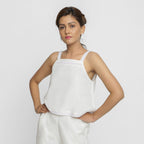 Front View of a Model wearing Hand Beaded Organic Cotton Camisole Top