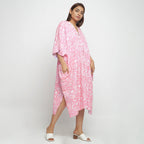 Right View of a Model wearing Reversible Mid Calf Length Cotton Kaftan