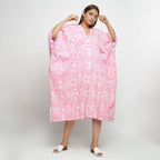 Front View of a Model wearing Reversible Mid Calf Length Cotton Kaftan