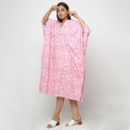 Left View of a Model wearing Reversible Mid Calf Length Cotton Kaftan
